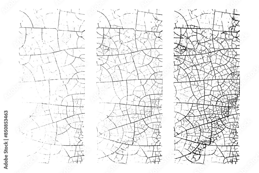 Obraz premium Vector natural texture vertical backgrounds set. Vector overlay textures of cracked surface. One colour graphic resources.