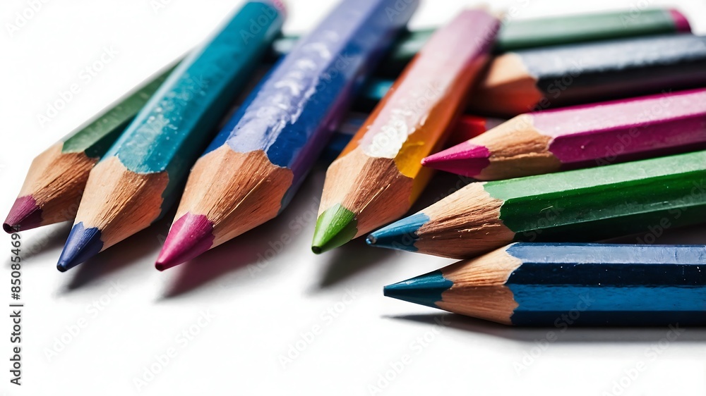 Pencils and color pencils arranged on white background Pencils and color pencils arranged on white background
