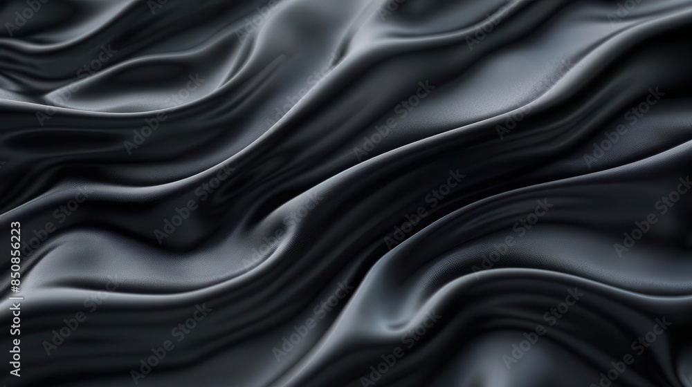 Fototapeta premium elegant black silk fabric with smooth wavy patterns abstract 4k textures wallpaper background