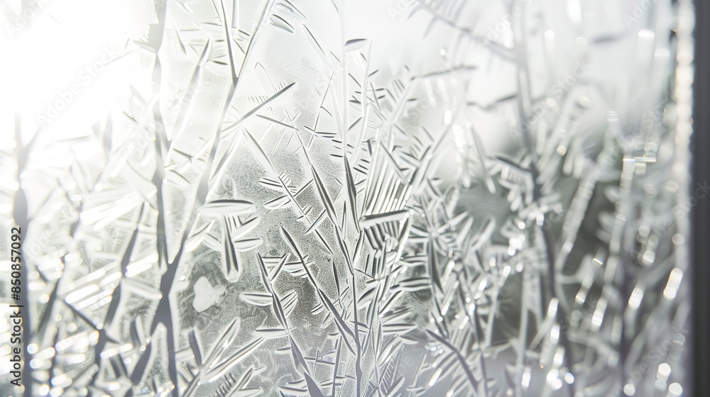 Obraz premium Close-up of etched glass, bright midday light, detailed patterns with a frosty finish. 