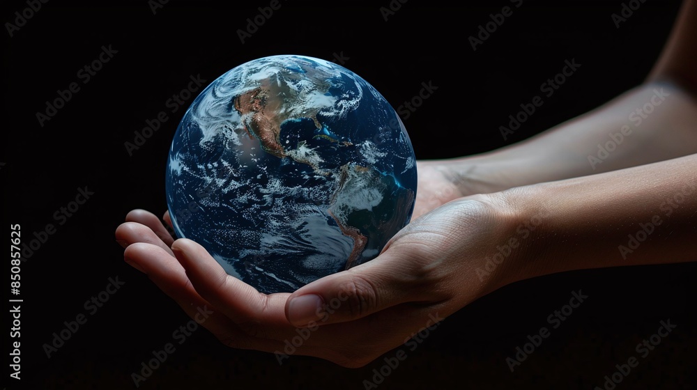 globe in hand on black background globe in hand on black background
