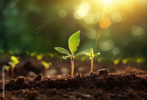 Young Seedling in Sunlit Soil