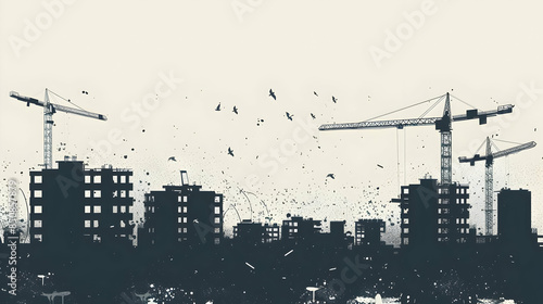 construction site with cranes and buildings