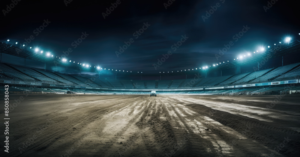 Obraz premium Lit Empty Stadium at Night