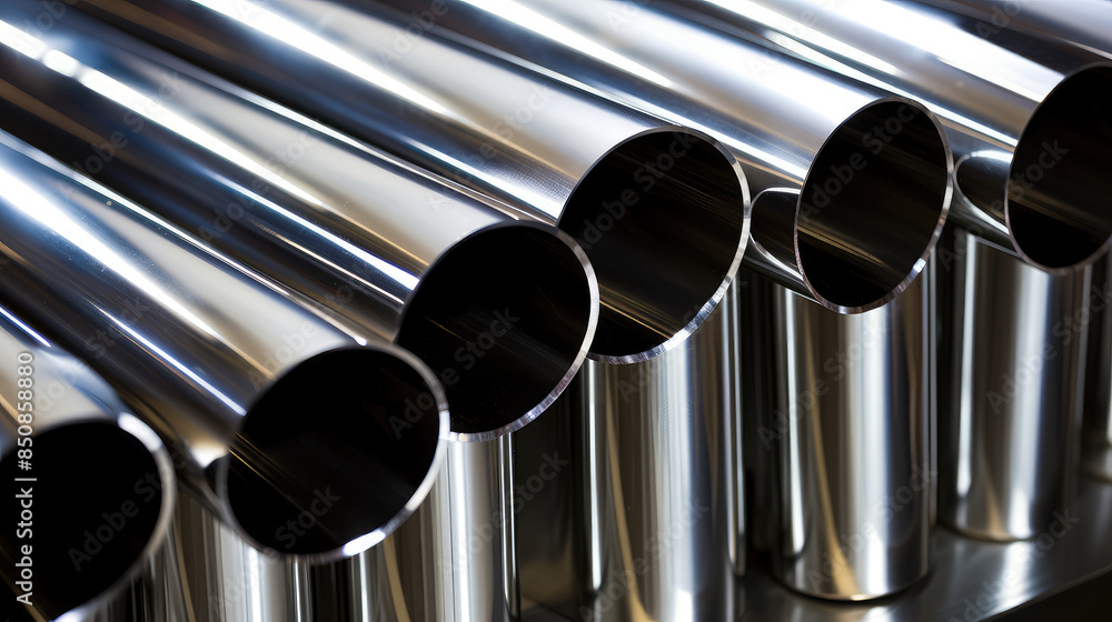 Shiny Steel Pipes in Close-Up View Shiny Steel Pipes in Close-Up View