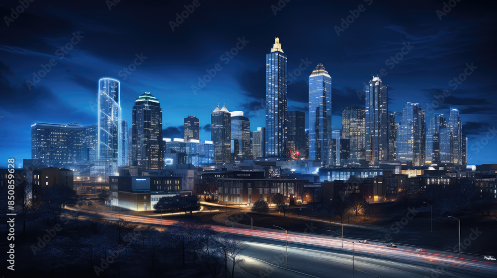 Illuminated Urban Skyline at Night Illuminated Urban Skyline at Night