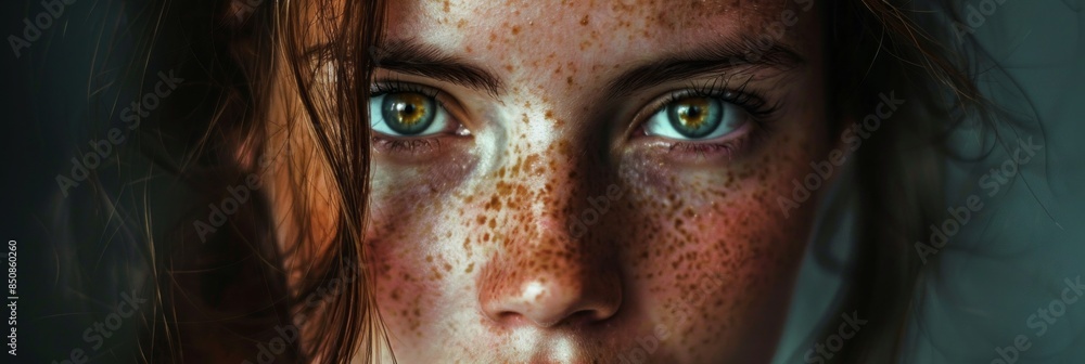 A natural portrait photo captures a girl with numerous freckles on her face, highlighting her unique features and personality in an authentic and unfiltered style, banner A natural portrait photo captures a girl with numerous freckles on her face, highlighting her unique features and personality in an authentic and unfiltered style, banner