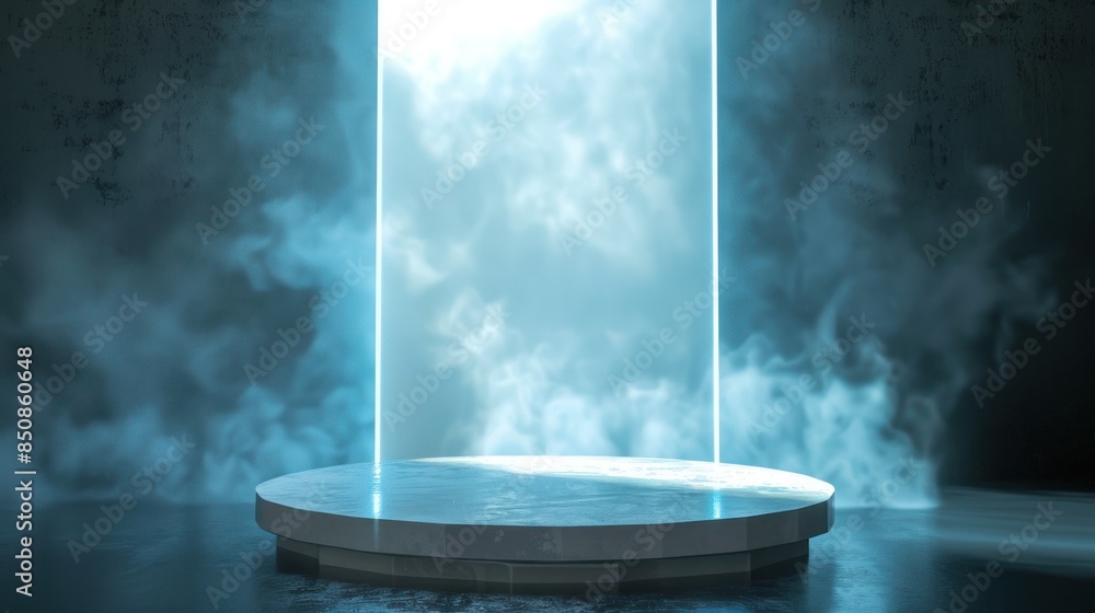 Futuristic pedestal with bright light beams Futuristic pedestal with bright light beams