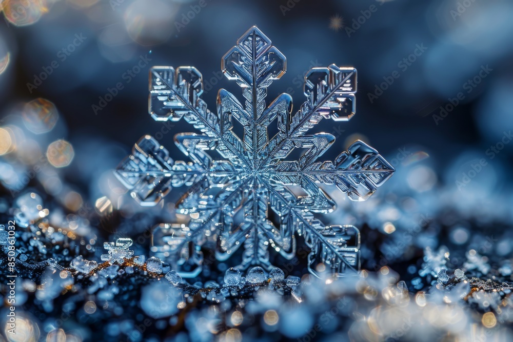 Close-Up of a Snowflake on Ice Close-Up of a Snowflake on Ice