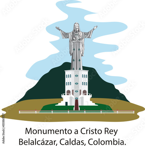 Illustration vector isolated of Christ redeemer, King Christ, Belalcazar, Caldas, Colombia.