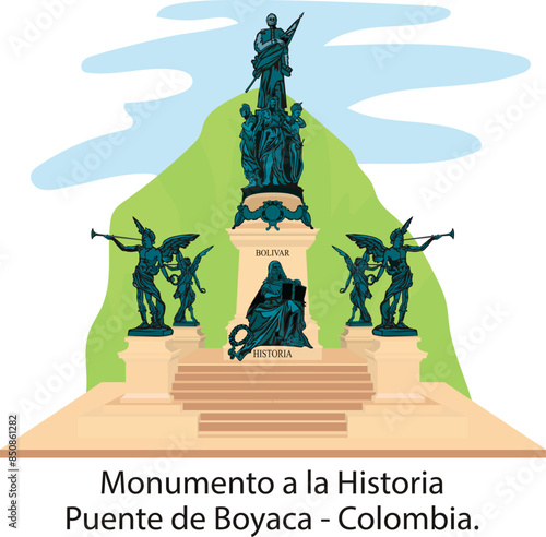 illustration vector isolated of Monument to Simón Bolívar, Boyacá Bridge, Colombia By Ferdinand von Miller 