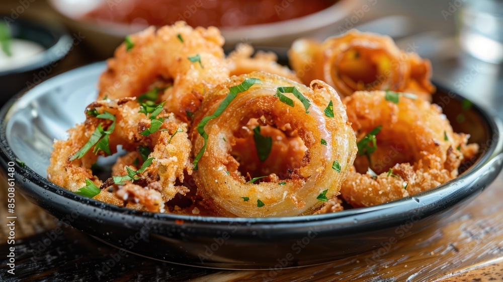 Breaded and deep fried onions served as a starter Breaded and deep fried onions served as a starter