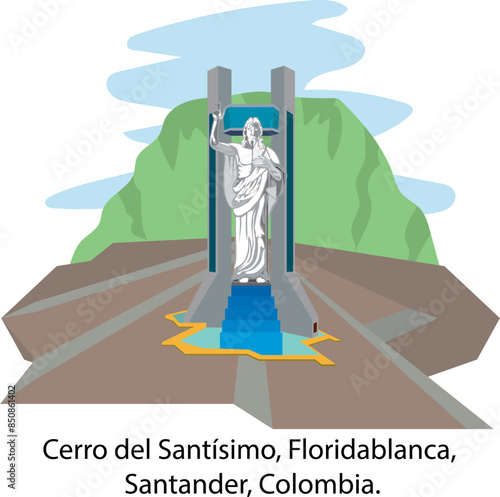 illustration vector isolated of Cerro del Santísimo, Christ monument, Floridablanca, Santander, Colombia. photo