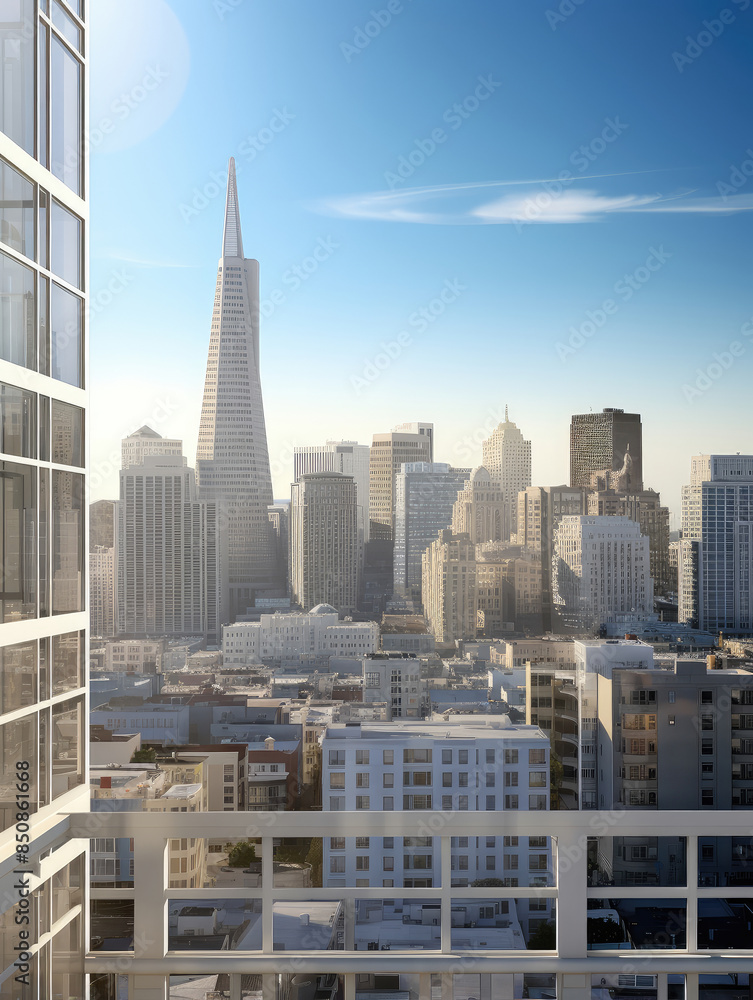 Fototapeta premium Scenic Urban Cityscape Viewed From Modern Office