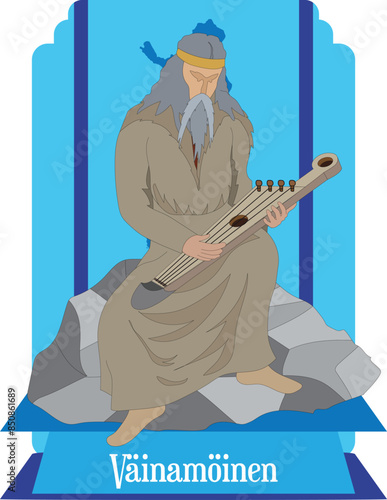 illustration vector isolated of Finnish God, Väinämöinen, Väino, Vainamoinen, Fishing God.