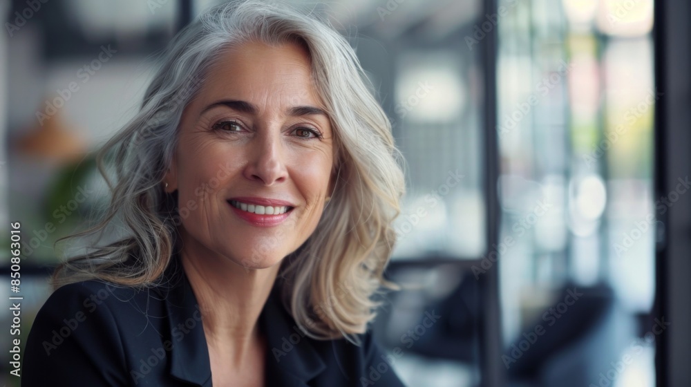 Smiling Mature Business Woman Meeting with Customers in Group Office Workshop. Professional and Collaborative Business Environment. Smiling Mature Business Woman Meeting with Customers in Group Office Workshop. Professional and Collaborative Business Environment.