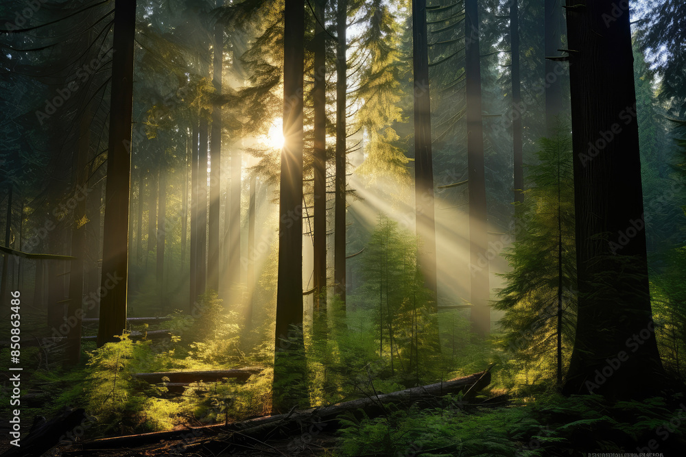 Fototapeta premium Enchanted Forest Sunlight Radiance