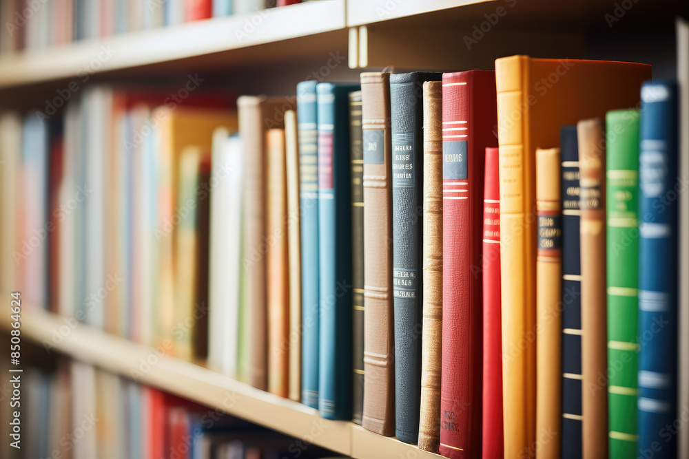 Colorful Book Spines on a Library Shelf Colorful Book Spines on a Library Shelf