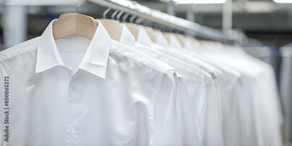 Stock photo of office workers shirts at a dry cleaning service. Concept Dry Cleaning Services, Office Attire, Laundry Room, Clothing Care, Corporate Wardrobe Stock photo of office workers shirts at a dry cleaning service. Concept Dry Cleaning Services, Office Attire, Laundry Room, Clothing Care, Corporate Wardrobe