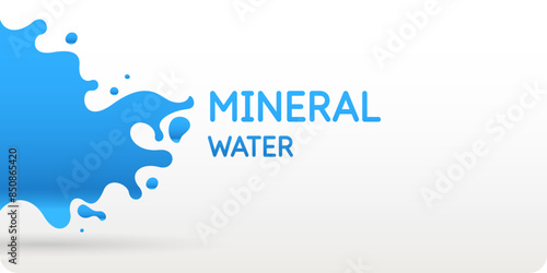 Modern poster mineral water with splashes on background. Vector illustration in flat minimalistic style.