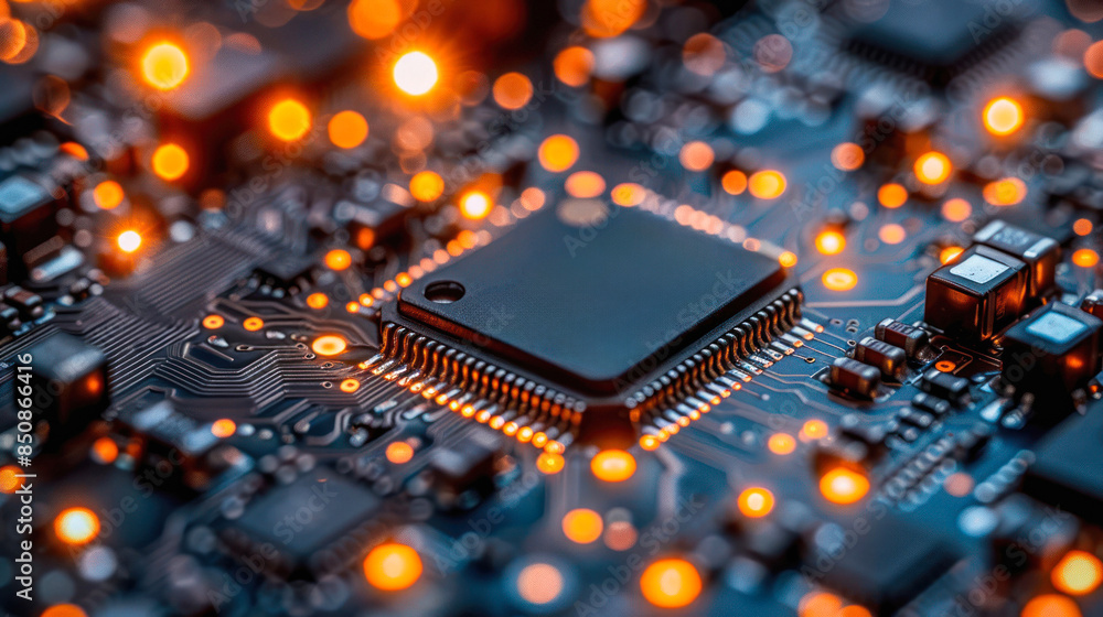 Detailed view of a microprocessor on a PCB Detailed view of a microprocessor on a PCB
