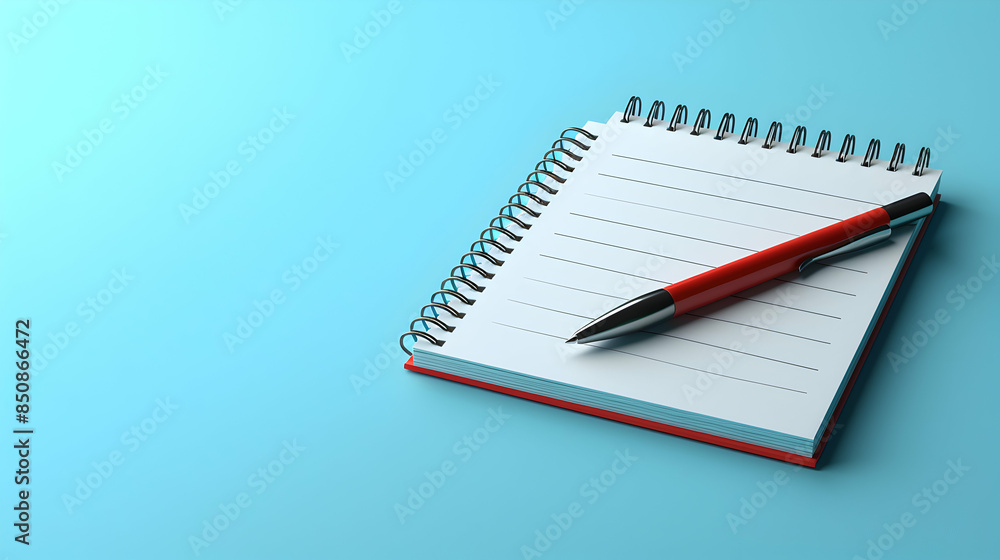 Blue Background Photo Realistic Notepad and Pen Symbol with Workspace Text Space Office Tools and Productivity Aids Concept in Adobe Stock Photo Blue Background Photo Realistic Notepad and Pen Symbol with Workspace Text Space Office Tools and Productivity Aids Concept in Adobe Stock Photo