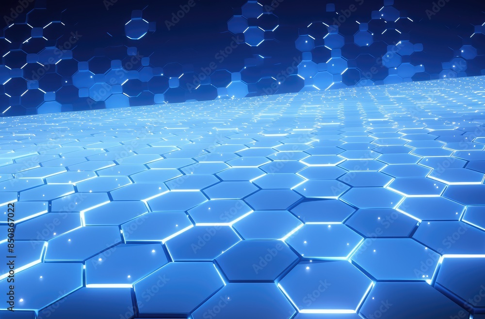 Fototapeta premium Futuristic Blue Hexagonal Digital Technology Landscape