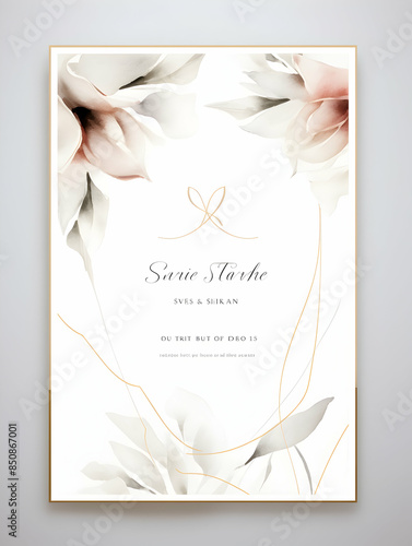 Luxury wedding invitation card Design. Abstract botanical leaf branch contour drawing line art texture template background. Wedding Marriage Card design