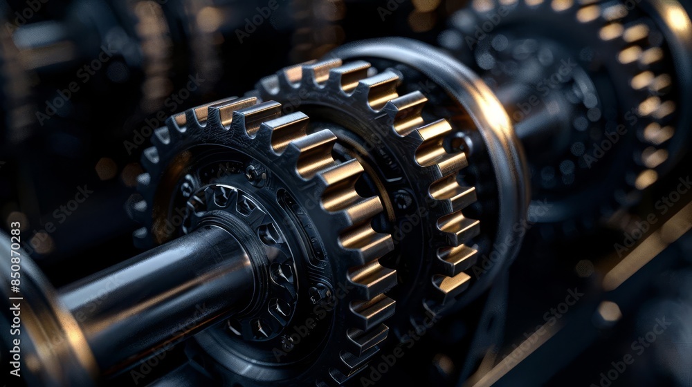 Close-up of a set of gears in a machine. Close-up of a set of gears in a machine.