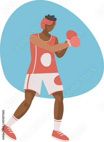 Young boxer in gloves illustration isolated on white background. Sport competition concept, sportsman, athlete personage in flat design.