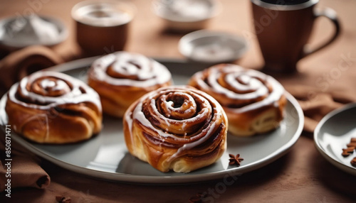 Cinnamon buns on the plate. Close up.  © astaszczyk