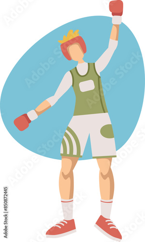 Young boxer in gloves illustration isolated on white background. Sport competition concept, sportsman, athlete personage in flat design.