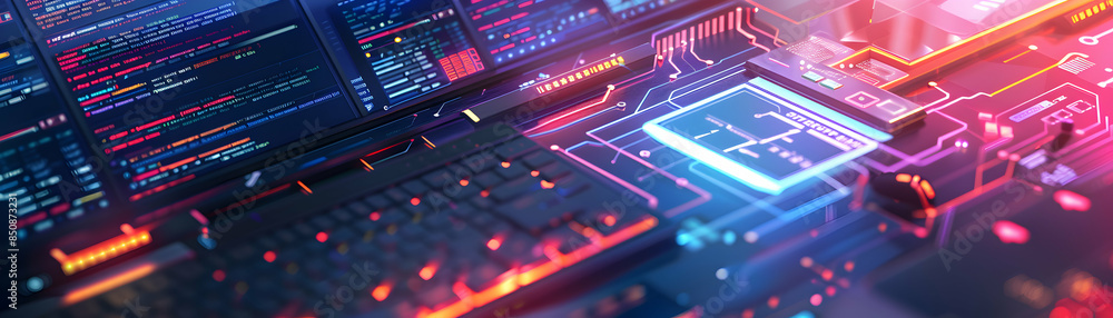 Photo Realistic Programming System and Code Review Icon with Copy Space for Website Banners Concept Photo Realistic Programming System and Code Review Icon with Copy Space for Website Banners Concept