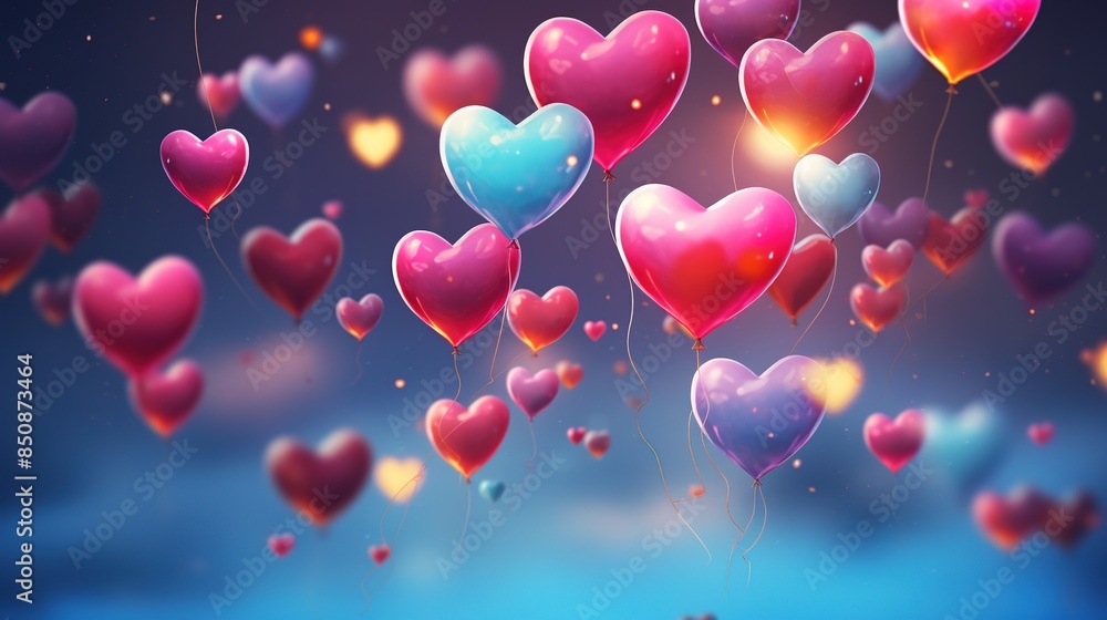 Balloons in the shape of hearts on a bright colored background Balloons in the shape of hearts on a bright colored background
