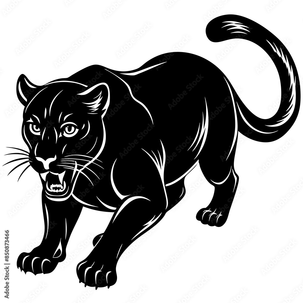 Fototapeta premium a-black-and-white-panther-animal-running-looking