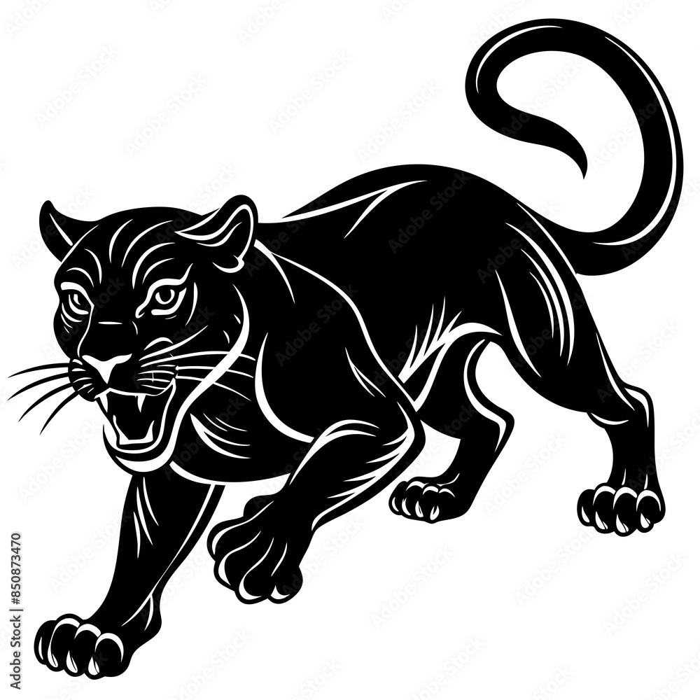 a-black-and-white-panther-animal-running-looking a-black-and-white-panther-animal-running-looking