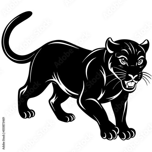a-black-and-white-panther-animal-running-looking © Puspanjali