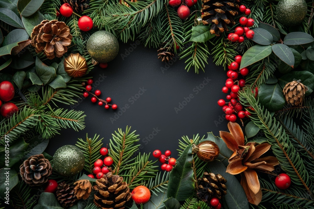 Festive Christmas Wreath With Berries and Pine Cones Festive Christmas Wreath With Berries and Pine Cones
