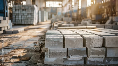 Stacked Concrete Blocks in Industrial Warehouse