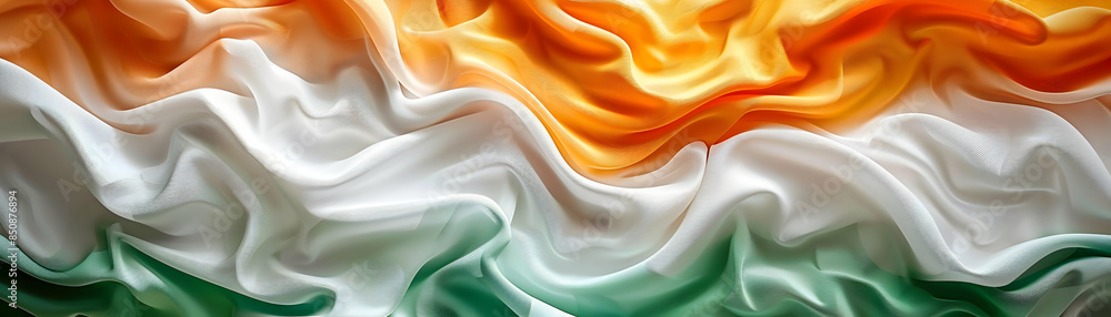 Fototapeta premium Saffron White Green Abstract Patterns: Representing India s Flag with Ample Copy Space