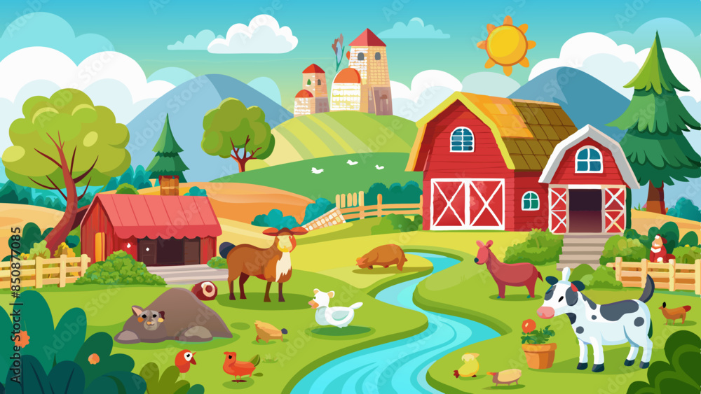 Fototapeta premium a-nice-farm-with-different-animals