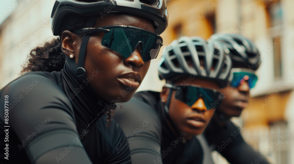 Cyclists with urban backdrop Cyclists with urban backdrop