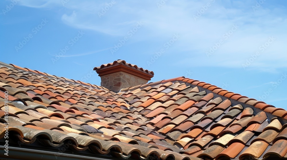 Rustic Clay Roof Tiles Under Blue Sky Rustic Clay Roof Tiles Under Blue Sky