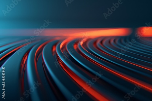 High-Tech Digital Data Stream with Flowing Binary Code and Glowing Red and Blue Lines Representing Advanced Information Technology