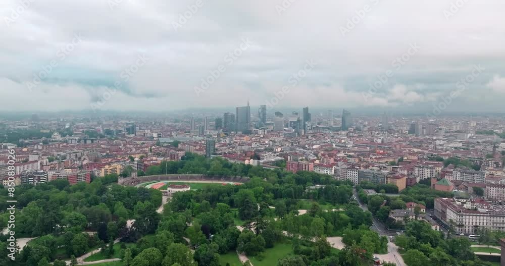 Aerial views of the cityscape of Milan, Italy. A beautiful panorama of the city of fashion, urban landscape with the city skyline, downtown and the historic center. High quality 4k footage Aerial views of the cityscape of Milan, Italy. A beautiful panorama of the city of fashion, urban landscape with the city skyline, downtown and the historic center. High quality 4k footage