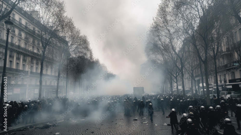 Urban Protest Amidst Heavy Smoke Clouds Urban Protest Amidst Heavy Smoke Clouds