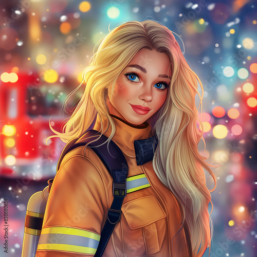 Wallpaper Mural Illustration of a blonde in a firefighter costume Torontodigital.ca