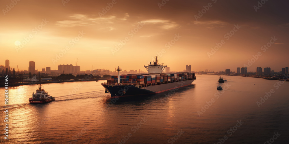 Majestic Cargo Ship at Sunset Majestic Cargo Ship at Sunset