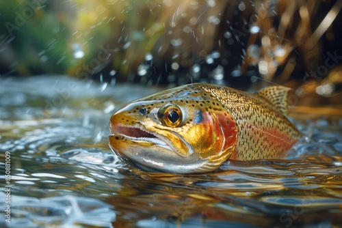Closeup of a Rainbow Trout Caught in a River