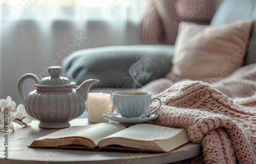 Cozy Autumn Evening With Tea, Candlelight, and an Open Book